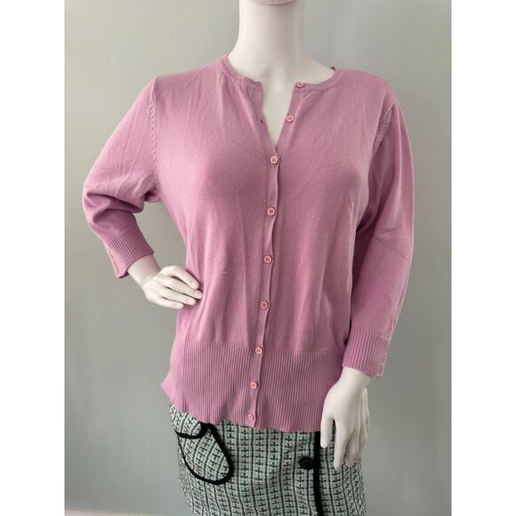 Grannycore Light Pink Lilac Cardigan Button Down Knit Sweater size Medium - Picture 1 of 6